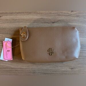 Simply Southern tan mini purse w adj strap, gold accents